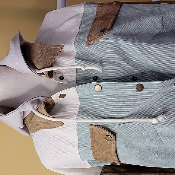 Shacket with hood, tan, creme, mint - Picture 7 of 7